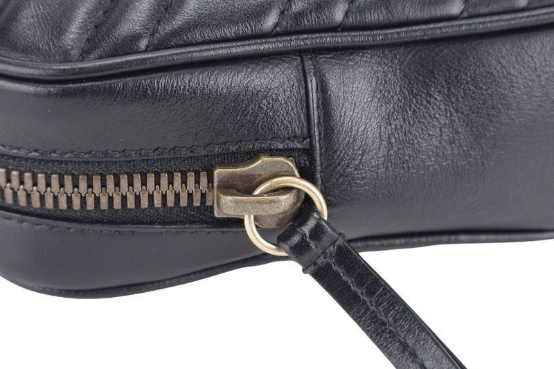 GUCCI GG MARMONT SQUARE BELT BAG BLACK LEATHER GOLD HARDWARE NO DUST COVER