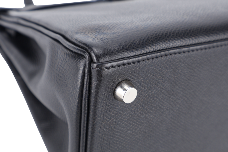 HERMES KELLY 25 RETOURNE BLACK EPSOM SILVER HARDWARE STAMP H (2004) WITH LOCK, KEYS, STRAPS AND DUST COVER