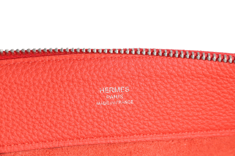 HERMES BAZAR CLUTCH EVERCOLOR POPPY ORANGE COLOR STAMP X (YEAR 2016) NO DUST COVER