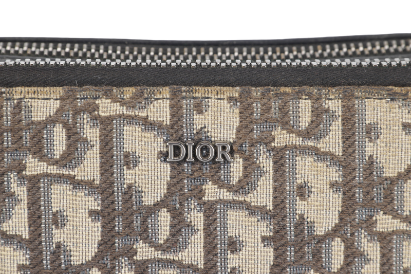 DIOR CROSSBODY POUCH BAG BLUE OBLIQUE CANVAS SILVER HARDWARE WITH STRAPS