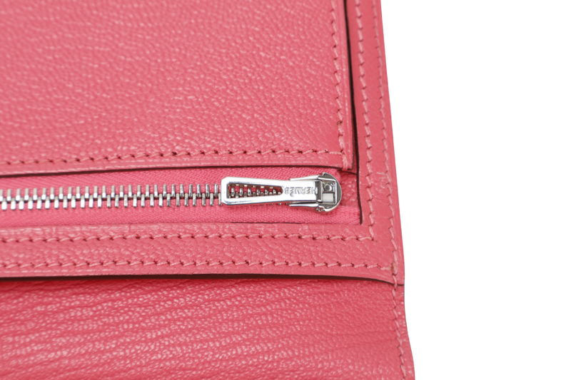 HERMES BEARN WALLET ROUGE PIMENT STAMP X (YEAR 2016) CHEVRE LEATHER SILVER HARDWARE WITH BOX NO DUST COVER