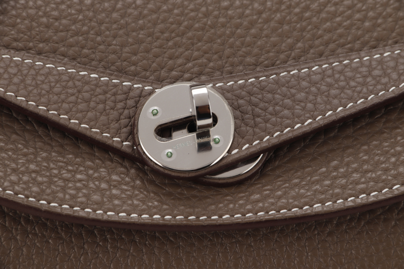 HERMES LINDY 34 ETOUPE COLOR CLEMENCE LEATHER SILVER HARDWARE STAMP P WITH DUST COVER