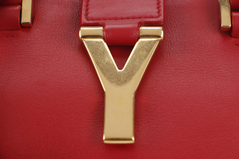 SAINT LAURENT CLASSIC Y CABAS (311210) SMALL RED LEATHER GOLD HARDWARE NO DUST COVER