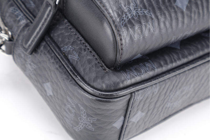 MCM AREN CROSSBODY IN VISETOS SMALL BLACK LEATHER SILVER HARDWARE WITH DUST COVER