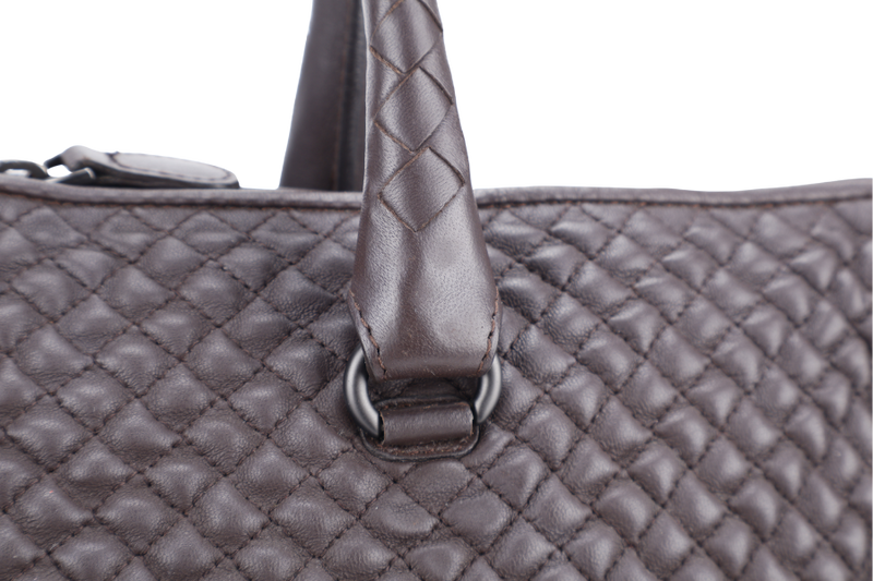 BOTTEGA VENETA DARK BROWN QUILTED LEATHER BOSTON BAG WITH DUST COVER