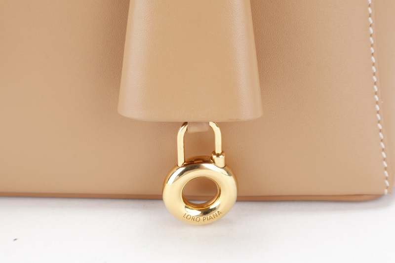 LORO PIANA EXTRA BAG L27 SMOOTH CALFSKIN LIGHT BAMBOO (DOK2) COLOR WITH GOLD HARDWARE AND BOX