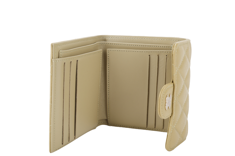 CHANEL QUILTED COMPACT FLAP WALLET PISTACHIO GREEN CAVIAR LEATHER GOLD HARDWARE MICROCHIP (UL3Lxxxx) WITH DUST COVER