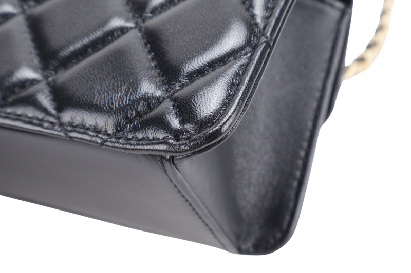 CHANEL QUILTED FLAP CLUTCH BAG SHINY BLACK LAMBSKIN GOLD HARDWARE (E210xxxx) WITH DUST COVER, BOX AND PAPER BAG