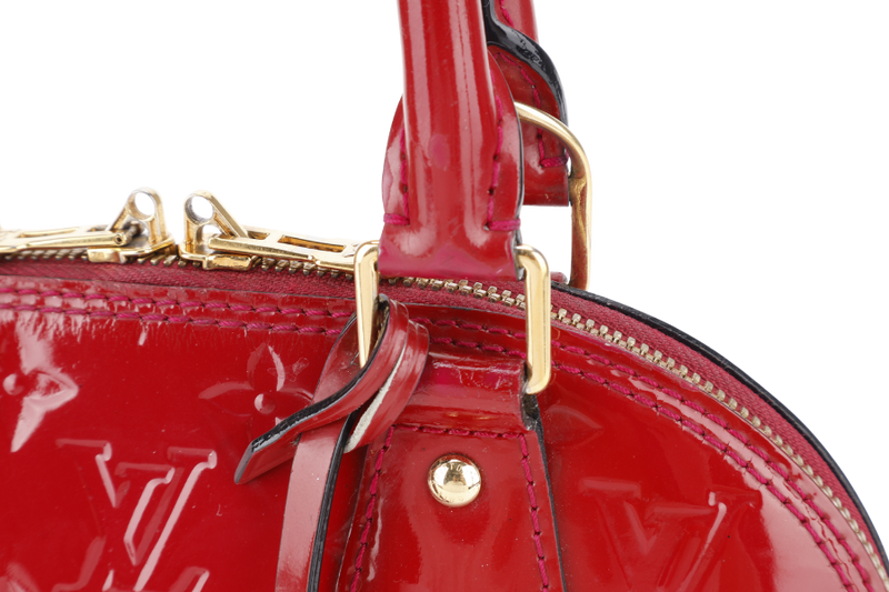 LOUIS VUITTON ALMA BB RED VERNIS WITH GOLD HARDWARE, STRAPS AND NO DUST COVER