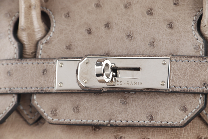 HERMES BIRKIN 30 STAMP C (YEAR 1999) OSTRICH GRIS TOURTERELLE SILVER HARDWARE WITH KEYS AND LOCK AND DUST COVER