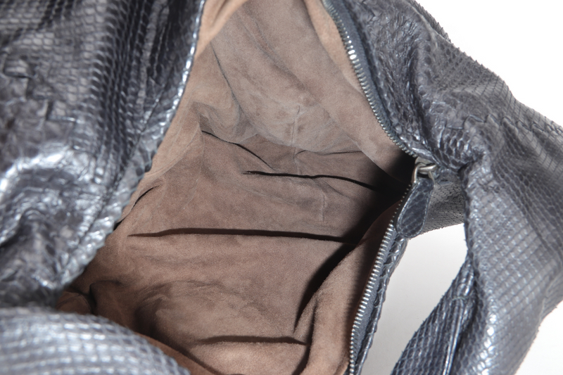 BOTTEGA VENETA BLACK PYTHON SKIN LARGE HOBO BAG WITH DUST COVER