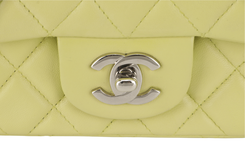 CHANEL CLASSIC FLAP MINI LIME (1468xxxx) LAMBSKIN SILVER HARDWARE NO CARD WITH DUST COVER