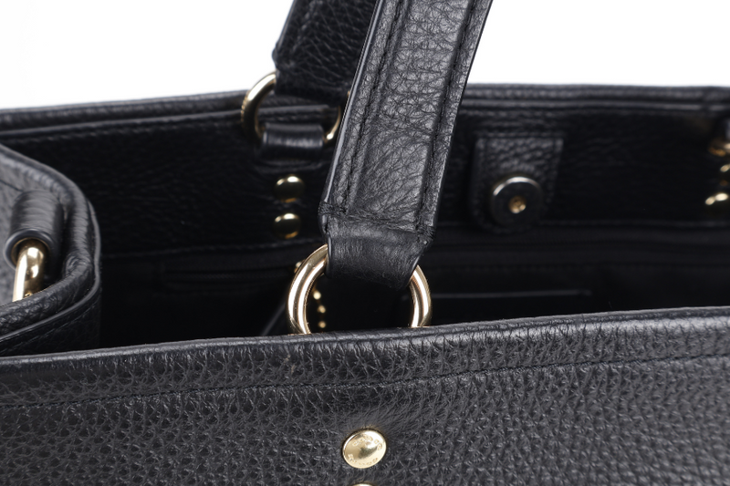 COACH DEMPSEY TOTE BAG 22 WITH COACH PATCH BLACK REFINED PEBBLE LEATHER GOLD HARDWARE WITH STRAPS AND DUST COVER