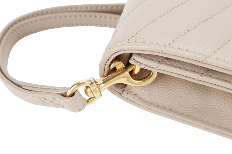 YVES SAINT LAURENT (YSL) CLUTCH BEIGE LEATHER GOLD HARDWARE WITH DUST COVER AND BOX