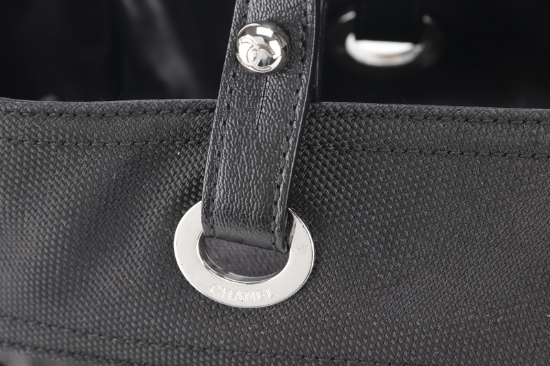 CHANEL PARIS BIARRITZ TOTE BAG (1139xxxx) LARGE BLACK CALFSKIN SILVER HARDWARE NO DUST COVER