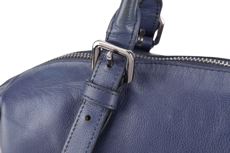 PRADA BR4998 BLUE LARGE LEATHER BOSTON BAG SILVER HARDWARE WITH KEYS & LOCK NO DUST COVER