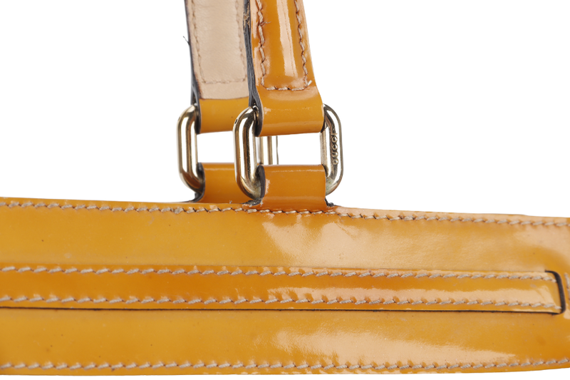 GUCCI GUCCISSIMA MAYFAIR (257612) YELLOW PATENT LEATHER SILVER HARDWARE WITH DUST COVER