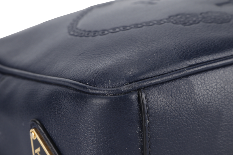 PRADA CAMERA CROSSBODY BAG (1BH089) NAVY BLUE GLACE CALF LEATHER GOLD HARDWARE WITH DUST COVER AND CARD