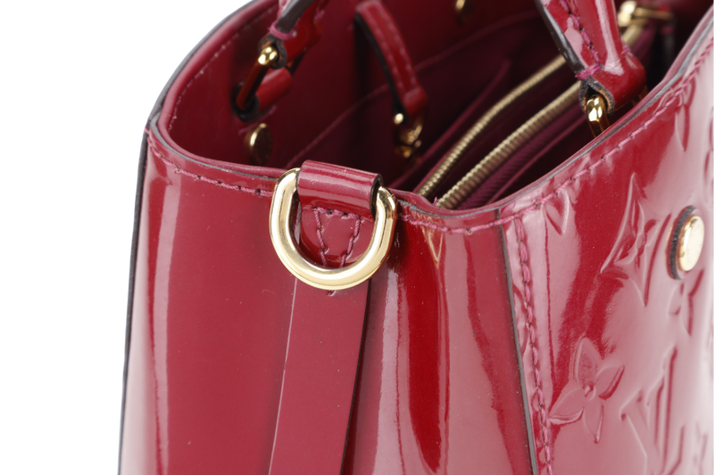 LOUIS VUITTON MONTAIGNE BB MAGENTA MONOGRAM VERNIS GOLD HARDWARE WITH STRAPS, LOCK & KEYS AND DUST COVER