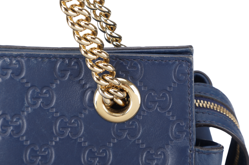 GUCCI GUCCISIMA SOFT SIGNATURE SHOULDER BAG BLUE CALF LEATHER GOLD HARDWARE NO DUST COVER