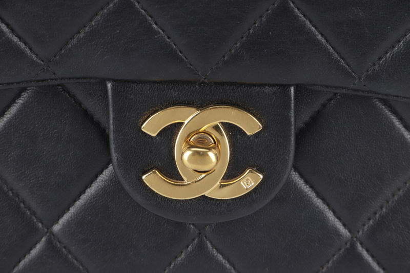 CHANEL VINTAGE MINI SQUARE LEATHER STRAPS (463xxxx) BLACK LAMBSKIN WITH CARD AND DUST COVER