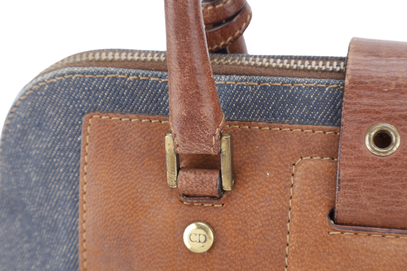 CHRISTIAN DIOR STREET CHIC TROTTER BAG BROWN LEATHER BLUE DEMIN GOLD HARDWARE NO DUST COVER