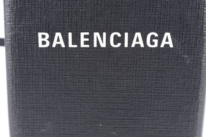 BALENCIAGA SHOPPING PHONE HOLDER BAG BLACK LEATHER SILVER HARDWARE NO DUST COVER