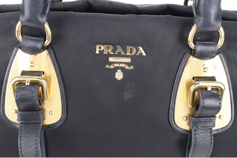 PRADA BN1903 TOP HANDLE BLACK NYLON GOLD HARDWARE NO DUST COVER