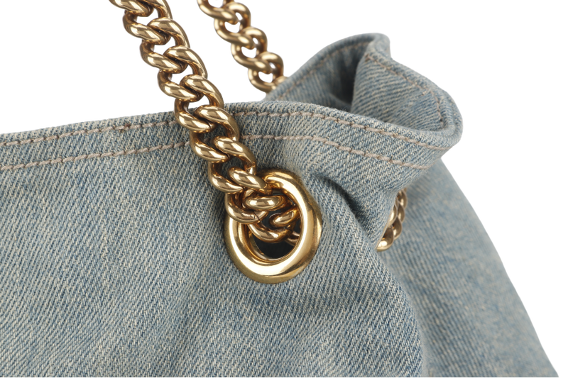 GUCCI SOHO CHAIN SHOULDER BAG MEDIUM BLUE DENIM GOLD HARDWARE NO DUST COVER