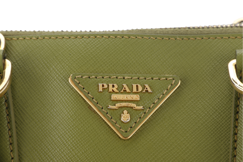 PRADA PROMENADE SATCHEL (BL0837) SMALL GREEN SAFFIANO LUX LEATHER GOLD HARDWARE WITH STRAP AND DUST COVER