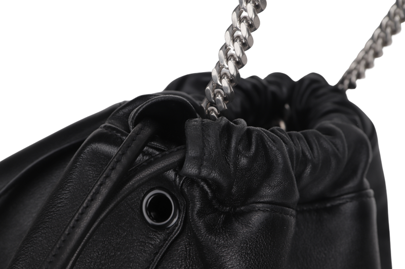 YVES SAINT LAURENT (YSL) TEDDY BUCKET BAG (MAI 538 447 · 0718) BLACK LAMBSKIN SILVER HARDWARE, WITH CARD & DUST COVER