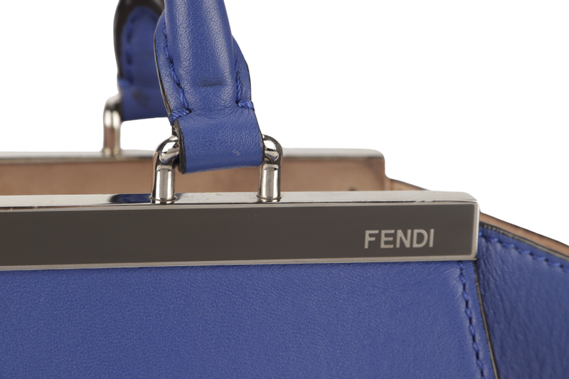 FENDI 3JOURS TOTE BAG (8BH279) NAVY BLUE CALF LEATHER SILVER HARDWARE WITH DUST COVER