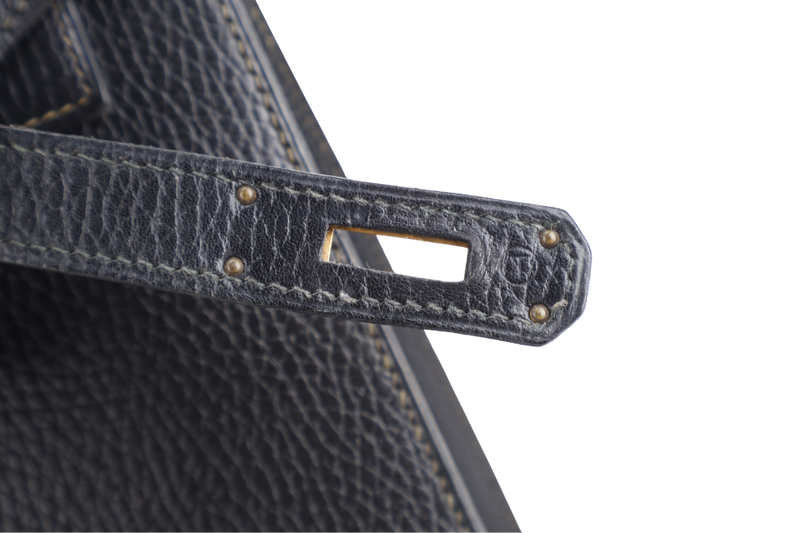 HERMES KELLY SELLIER 35 STAMP T CIRCLE (YEAR 1990) NOIR ARDENNES LEATHER GOLD HARDWARE WITH STRAPS, PADLOCK&KEYS AND DUST COVER