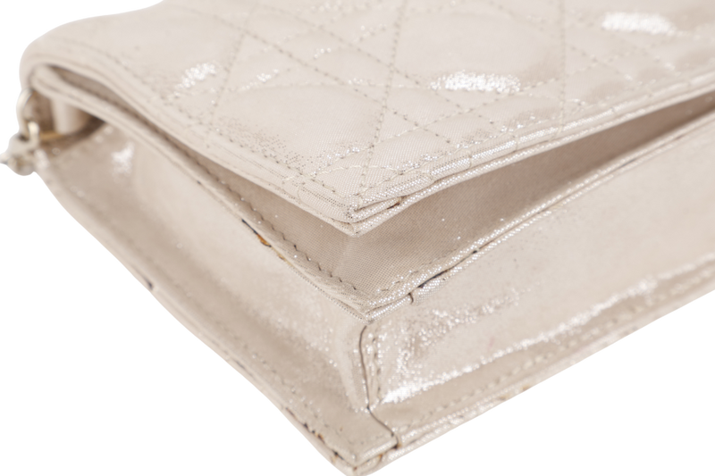 CHRISTIAN DIOR METALLIC GOLD FABRIC CANNAGE FOLDED CLUTCH GOLD HARDWARE WITH CHAIN, DUST COVER AND BOX
