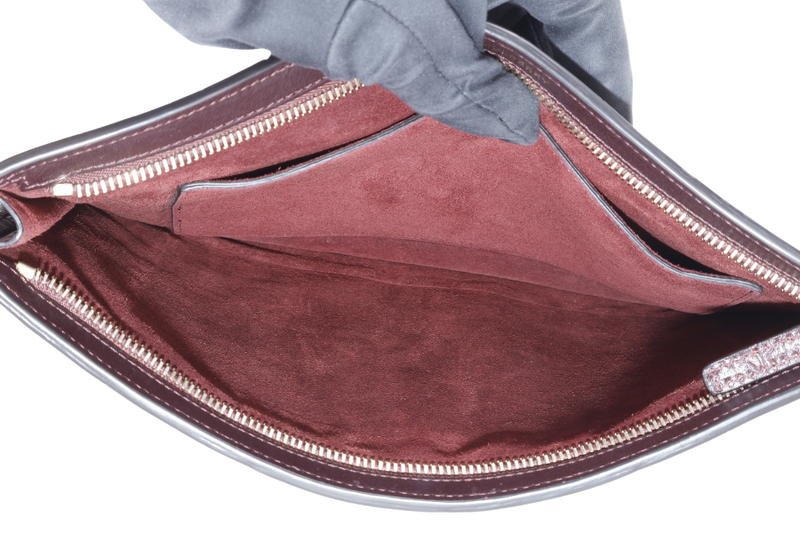 MULBERRY OXBLOOD EMBOSSED CROC LEATHER CLUTCH GOLD HARDWARE WITH DUST COVER