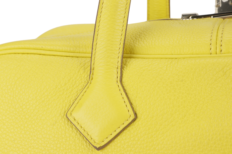 HERMES SAC VICTORIA II 35 LIME CLEMENCE LEATHER PALLADIUM HARDWARE STAMP X (YEAR 2016) WITH KEYS, PADLOCK AND DUST COVER