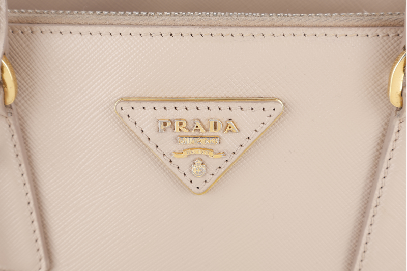 PRADA GALLERIA MEDIUM BEIGE SAFFIANO LEATHER GOLD HARDWARE WITH STRAPS AND DUST COVER