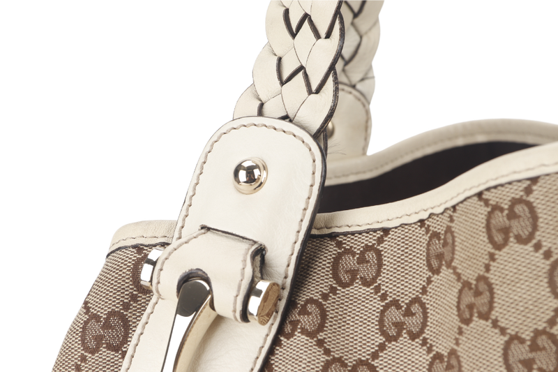 GUCCI GG HORSEBIT SHOULDER BAG (137621) BEIGE CANVAS PALLADIUM HARDWARE NO DUST COVER