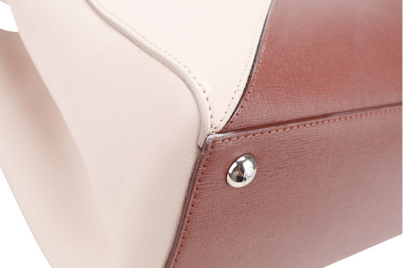 FENDI 8BH253-V0D 2 JOURS (148-2566) PINK & SILVER SAFFIANO LEATHER SILVER HARDWARE WITH DUST COVER