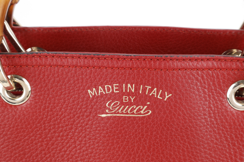 GUCCI RED LARGE BAMBOO SHOPPER LEATHER TOTE BAG GOLD HARDWARE WITH DUST COVER