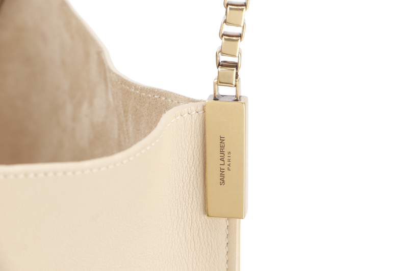YVES SAINT LAURENT (YSL) SUZANNE HOBO SHOULDER BAG BEIGE GRAINED LEATHER GOLD HARDWARE WITH DUST COVER