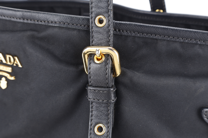 PRADA BR4997 SHOULDER TOTE BAG NERO TESSUTO SAFFIANO GOLD HARDWARE WITH CHARM, CARD AND NO DUST COVER