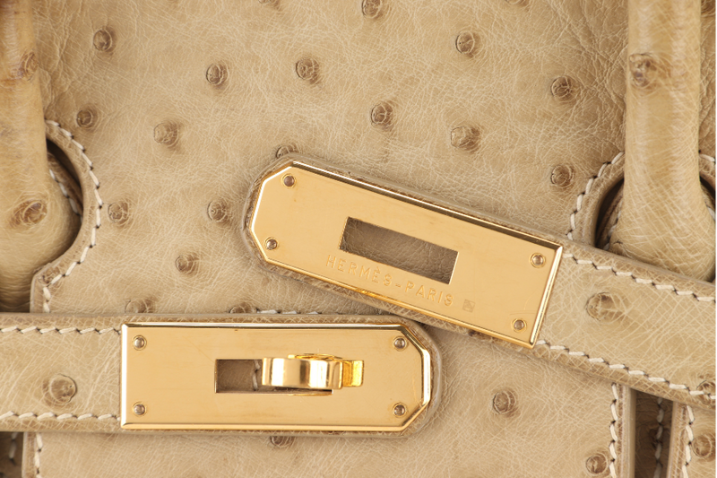 HERMES BIRKIN HAC 32 OSTRICH PARCHEMIN GOLD HARDWARE STAMP C (YEAR 1999) WITH KEYS, LOCK AND DUST COVER