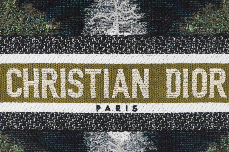 CHRISTIAN DIOR TIE VERTICAL BOOK TOTE (50-MA-0260) BLACK, GREEN & WHITE  CANVAS WITH CARD, DUST COVER AND BOX