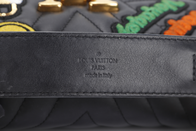 LOUIS VUITTON BLACK CALFSKIN PATCHES NEW WAVE CHAIN MM GOLD HARDWARE WITH DUST COVER