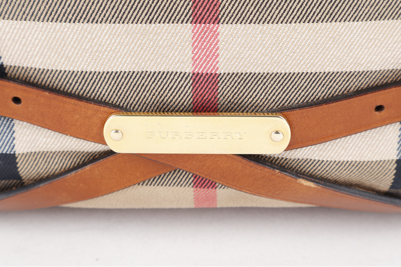 BURBERRY LYNHER CHECK BRIDLE LEATHER TOTE WITH DUST COVER