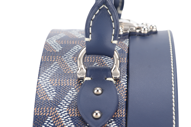 GOYARD ALTO HATBOX NAVY BLUE GOYARDINE x CALF LEATHER WITH STRAPS, DUST COVER AND BOX