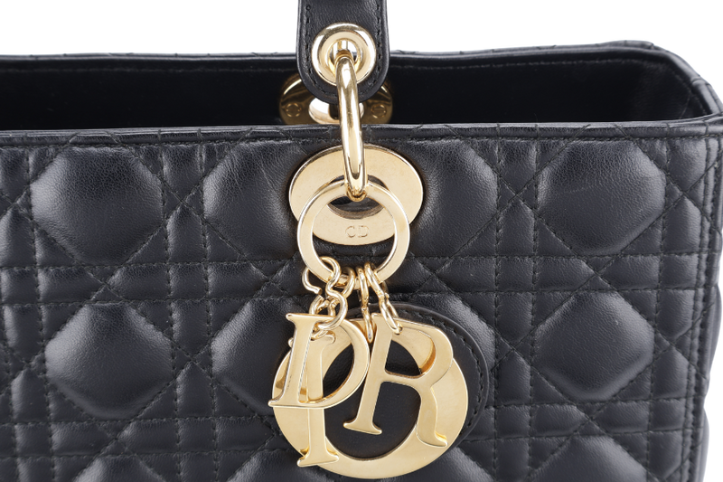 CHRISTIAN DIOR LADY DIOR LARGE BLACK LAMBSKIN (18-MA-0114) GOLD HARDWARE WITH STRAPS, NO DUST COVER