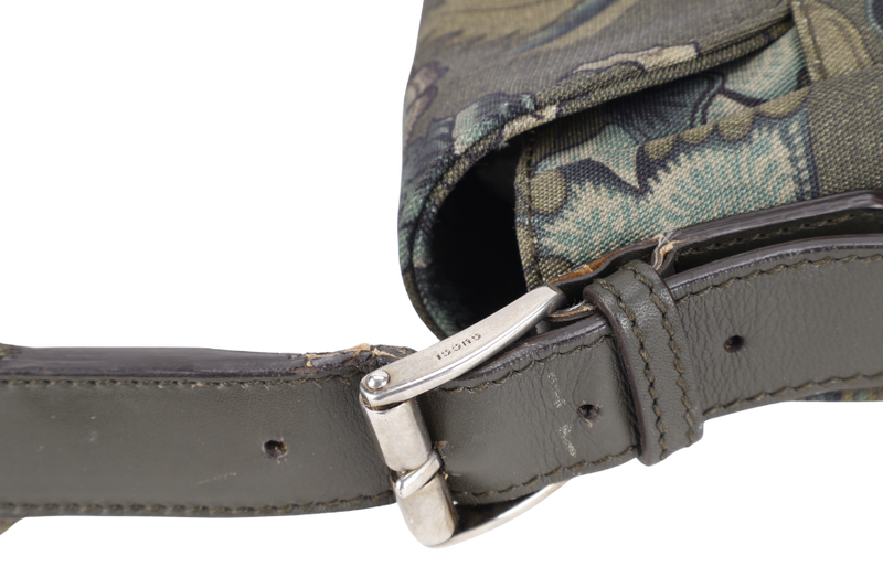 GUCCI FLORAL PRINT GREEN CANVAS MESSENGER BAG SILVER HARDWARE NO DUST COVER