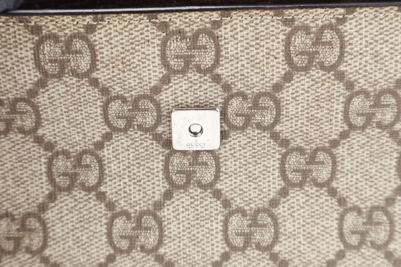 GUCCI GG CANVAS PVC LEATHER WAIST BAG SILVER HARDWARE WITH LEATHER STRAPS